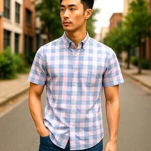 7 Diamonds Men’s Extra Button Up Golf Casual Plaid XL